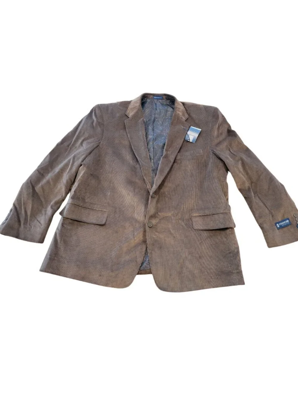 Stafford Essentials Two Button Dark Brown Corduroy Sport Coat Blazer Classic Fit